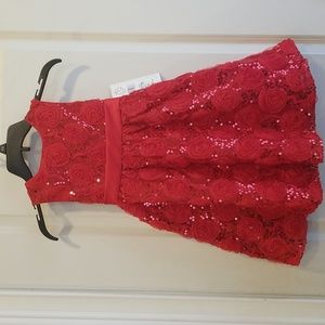 Rare Too Girls Dress Red Sparkling Rosettes NWT 6